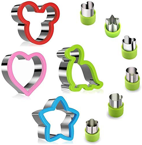 Juego de cortadores de sándwich para niños, cortadores de pan de 4 piezas de Mickey Mouse, dinosaurio, estrella, forma de corazón y cortador de frutas vegetales de 6 piezas para el almuerzo