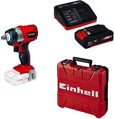 Einhell Te-CW 18 Li BL-Solo Avvitatore a Impulsi a Batteria, 2900 RPM, 18 V, Rosso + Power-X-Change Starter Kit(Batteria e Caricabatteria) + Valigetta Universale