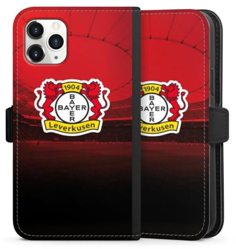 Klapphülle kompatibel mit Apple iPhone 11 Pro Handyhülle aus Kunst Leder schwarz Flip Case Bayer 04 Leverkusen Stadion Offizielles Lizenzprodukt
