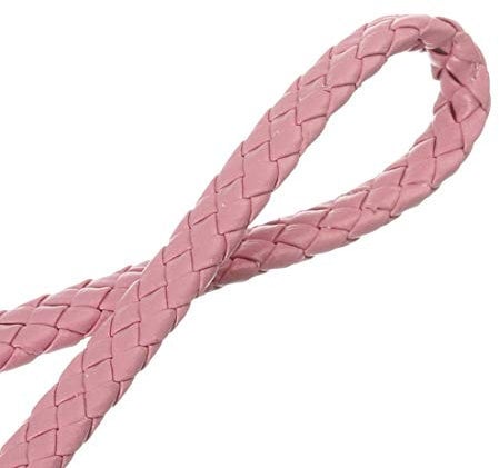 Cordón de cuero trenzado de 5 metros para hacer pulseras, bisutería, 4 x 10 mm, cuerda plana de cuero sintético (rosa)