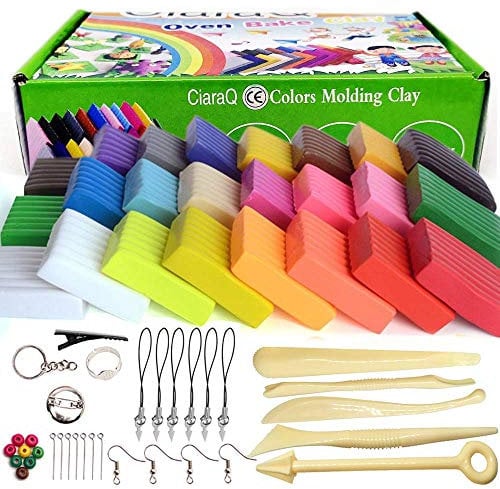 CiaraQ Polymer Clay - 24 Farben 600g/1.32lb Ofen Backen Set, Nontoxic DIY Kinder Knete gehören 5 Modellierwerkzeug und Schmuck Zubehör,