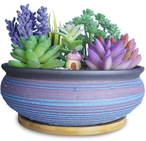 Maceta suculenta, Maceta suculenta Redonda Grande con Bandeja de Drenaje Macetas de bonsái de cerámica para Plantas de Interior/Exterior, Flores, Cactus, decoración del hogar del jardín