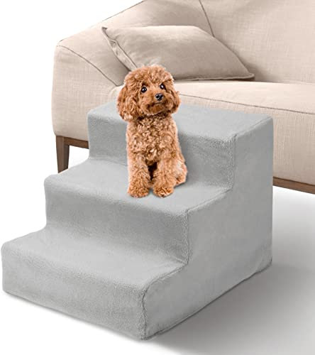 Youyijia Dog Steps 3 Steps Pet Stair Step for Bed 45x35x30cm Pet Stairs Pet Ladder with Washable Non Slip Plush Cloth Cover for Dogs and Cats (Grey)