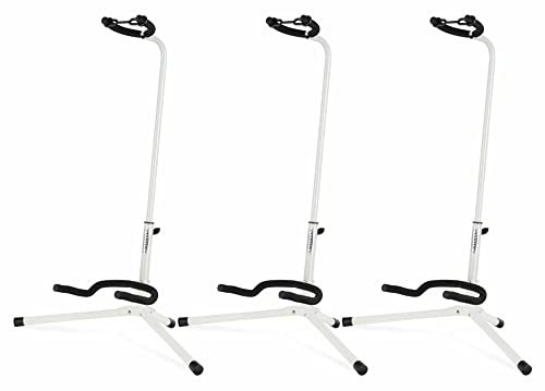 3x Classic Cantabile Gitarrenständer - Universal Gitarrenständer für Konzertgitarre, Westerngitarre, E-Gitarre, E-Bass - Gepolsterte Auflage - Klappbarer Gitarrenständer - Weiß