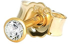 NKlaus Einzel Ohrstecker 2,0mm Gelbgold 585 14 Karat Gold Ohrring Kristall Zirkonia Weiß 1775