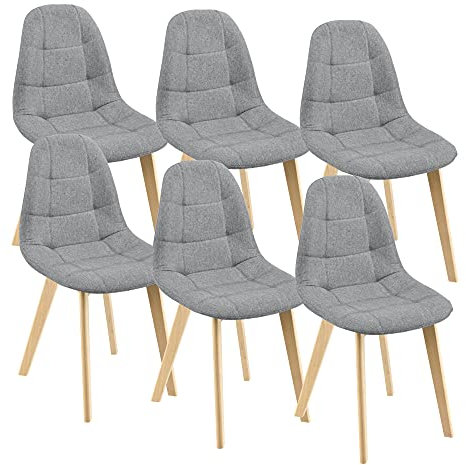 Lot de 6 Chaises de Salle à Manger Design Sièges Rembourrés Polyester Pieds en Bois de Hêtre 86 x 53 x 47 cm Gris Clair