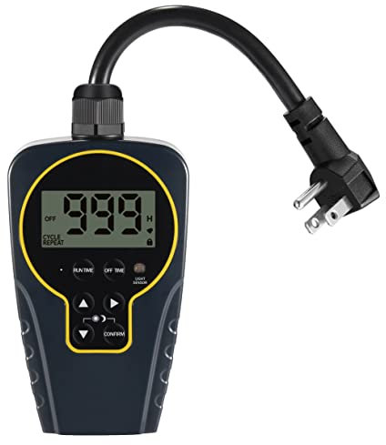 Techbee Horloge Exterieur, Minuteur d'extérieur de 24 heures avec capteur de lumière, étanche, répétition infinie (1 seconde à 999 heures) pour la maison et le jardin, noir