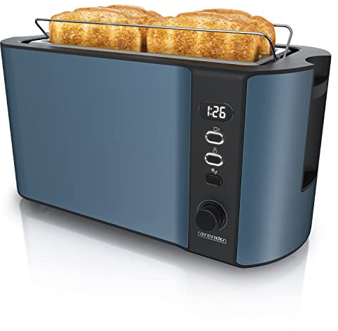 Arendo - Grille pain 2 larges fentes 4 tranches écran digital - Grille-pain automatique 3en1-1500W - 6 niveaux réglables décongélation réchauffe viennoiseries plateau à miettes -Toaster Bleu