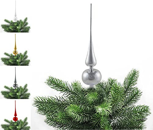 JACK Kunststoff Christbaumspitze Spitze Höhe 28cm, Ø 6cm Weihnachtsbaum Spitze Gold Silber Rot Grau Weiß Glanz, Farbe:Silber