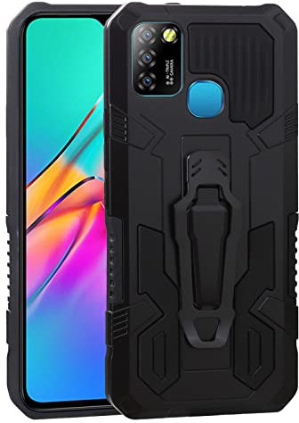 TIANCI Funda para Infinix Smart 5, Carcasa para TPU Cuerpo Completo, Clip Trasero de Metal + Soporte, Anti Arañazos Fundas para Infinix Smart 5-Negro