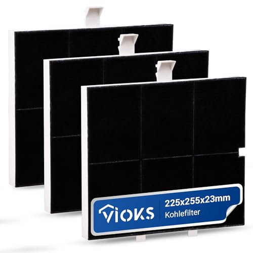 VIOKS Aktivkohle Dunstabzug Filter SET 3x Aktivkohlefilter Abluft 255x265mm Ersatz für Balay 00361047 Dunstabzugshaube Bosch Junker Matte Cooker Hood Dunstfilter Abzugshaube