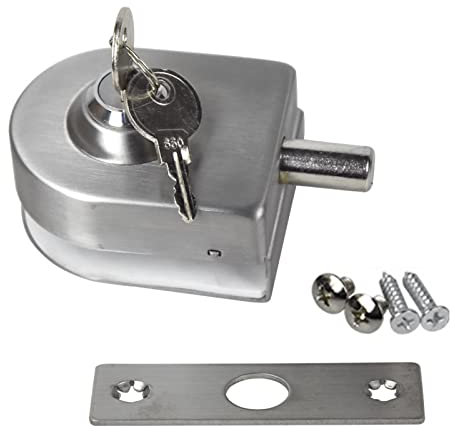 UFURMATE Cerradura de Puerta de Cristal, Cerradura de Puerta de Vidrio Plateado sin Marco con Llaves, sin Necesidad de Taladrar en Vidrio, Apto para Vidrio de 10 a 12 mm de Espesor