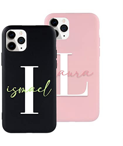 Personalisieren Sie Ihre Flüssigsilikon-Handyhülle für iPhone, mit Initial und Name, seidig, weiche Haptik, personalisierbar, [Schutz vor Stürzen] (iPhone 11, rosa)