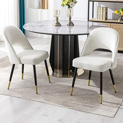 Wahson Samt Esszimmerstühle 2er Set Modern Seitenstühle Küchenstühle mit Metallbeinen Polsterstuhl für Esszimmer/Wohnzimmer/Küche,Beige
