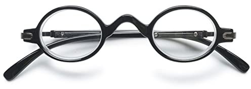 Lanomi Kleine Runde Lesebrille Damen Herren Vintage Lesehilfe Sehhilfe Federscharnier Oval Nerd Brillen mit Sehstärke Schwarz 1.5