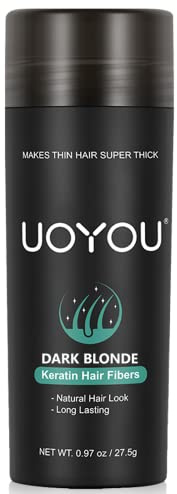 UOYOU DARK BLONDE Hair Fibres for Thinning Hair 27.5g Bottle | Undetectable & Natural Keratin Hair Fibers Concealer for Hair Loss for Men and Women | Hair Building Fibres Powder [DARK BLONDE]