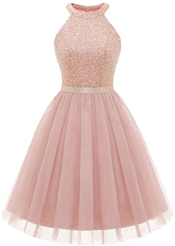 Dressystar Abito corto da donna, senza maniche, con paillette, in tulle, B- Blush, M