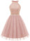 Dressystar Damen Paillettenkleid Kurz Tüll Cocktailkleid Partykleid Festlich Kleid Blush M