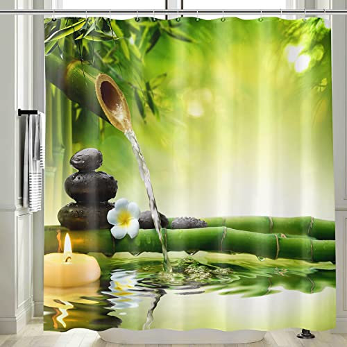 Vgzsyomqib 3D Zen Duschvorhang Antischimmel Wasserdicht für Badewanne Natur Orchidee Stoff Vorhang Shower Curtains 180x180 Lang Grün Bambus Gelb Duschvorhänge Waschbar Textil mit Haken