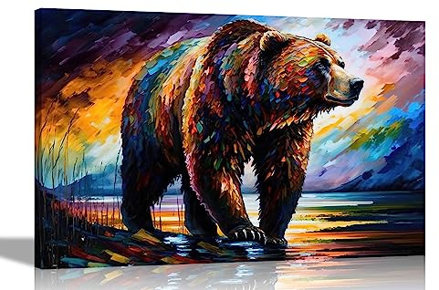 Artley Prints - Landschaft Grizzly Bear Abstrakte Leinwanddrucke - Bunte Wandkunst perfekt für Wohnzimmer, Zuhause, Schlafzimmer oder Flur, 40 x 30 cm, A3