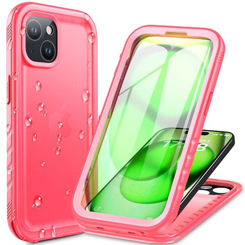 Cozycase Cover Per iPhone 15 Plus Impermeabile Antiurto - Militare 360° Indistruttibile 【IP68 Waterproof】 Custodia Subacquea Anticaduta Antishock Antigraffio Antipolvere Antiscivolo Integrale - Rosa