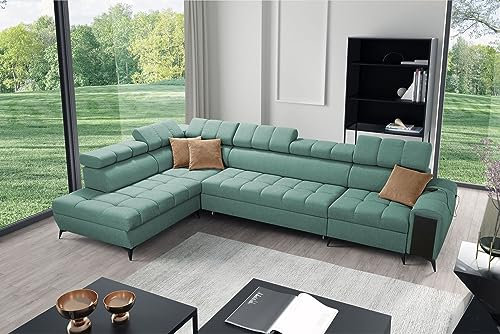 All4All Ecksofa mit Schlaffunktion Gonti XI 351 x 217 cm - Schlafsofa mit Bettkasten - Sofa in L-Form - Wohnlandschaft XXL Sofa - Eckcouch Groß - Seite Links - Mintfarbe - Gewebe - Modern 26
