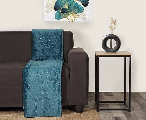 Atout Ciel Flanelldecke, geometrisches Reliefmuster, 130 x 170 cm, Polyester, Entenblau