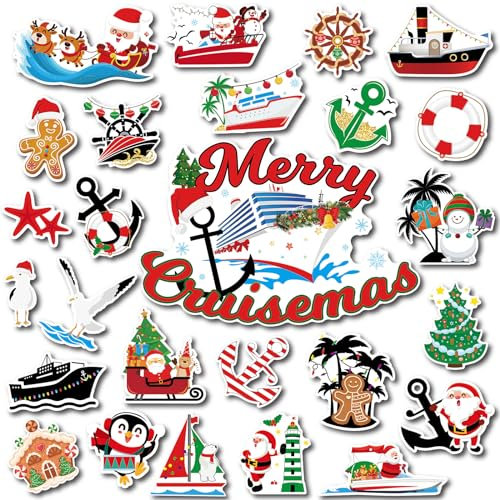 Qyeahkj 26pcs Merry Christmas Magnetic Decorations for Cruise Door Car Ship Cruisemas Holiday Carnival Magnet for Holiday Fridge Refrigerator Anniversary Cruise Party Supplies Favors
