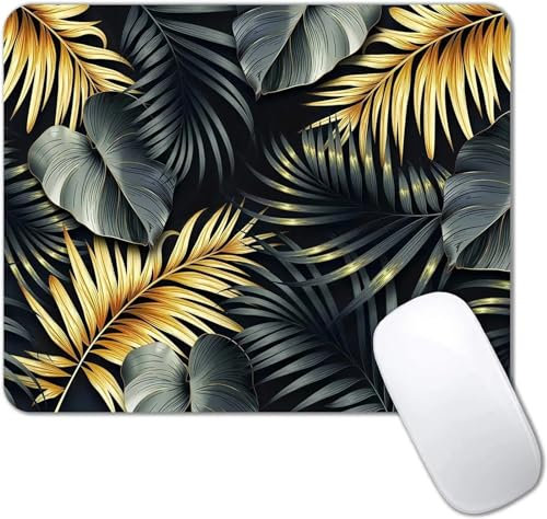 Tapis de Souris Gaming Feuilles de Palmier Tropicales Tapis Souris avec Bord Cousu et Base en Caoutchouc Antidérapante Surface Spéciale Texturée Résistant à Usure 250x300x3mm