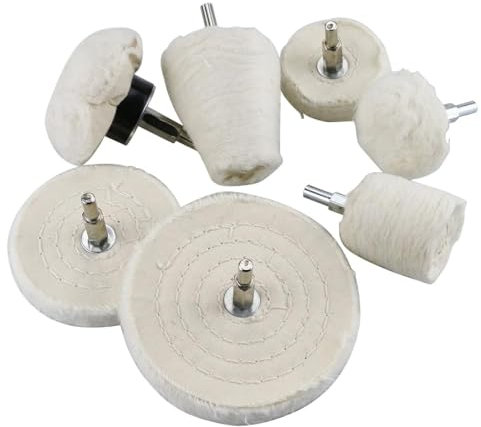 Treki 7pcs Roue de Polissage pour Perceuse Tampon de Roue Polissage en Coton Tampon Polissage Coton Disque de Polissage Tampon à Polir pour Métal Aluminium Acier Inoxydable Bijoux Bois Céramique