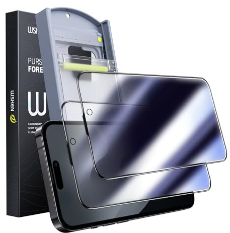 WSKEN Matte Sichtschutz Schutzfolie für iPhone 15 Pro Max 6.7 Zoll, 24 Degree Privacy Blendschutz Displayschutz Anti Spy Glas Folie Bläschenfrei,Kratzfest,Anti Fingerabdruck,2 Stück