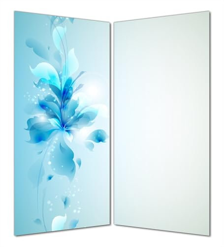 Wallario Selbstklebende Duschrückwand 180 x 200 cm, 2-teilig mit Motiv Blaues Blumenbuket - Wandverkleidung Fließenersatz mit Hochglanzlaminat in Glasoptik