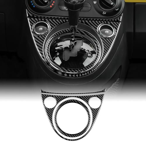 KUNGKIC Für Fiat 500 2011-2023 Auto Mitte Konsole Dekoration Panel Schalthebel Gangschaltung innerer Rahmen Kohlefaser Aufkleber Zubehör Geschenk,Schwarz,Automatisch Getriebe