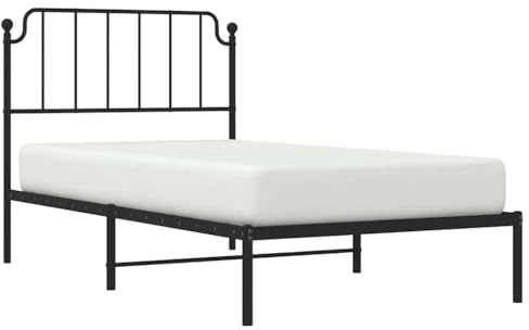 vidaXL Bettgestell, Bettrahmen mit Lattenrost Metallbeinen, Bett Gästebett mit Kopfteil, Metallbett Einzelbett Schlafzimmerbett, Schwarz 100x200cm Metall
