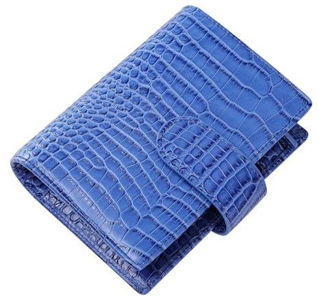 Smartfee Leather Pocket Organizer Planner – 6 Rings Notebook Binder with Flyleaf, 25mm Gold Ring, Croc Print Leather（Croc Blue