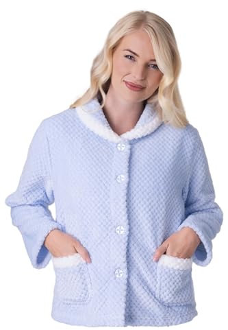Camille Giacca da letto da donna in pile super morbido, con colletto e maniche lunghe per il massimo comfort e calore, Blu, 10-12