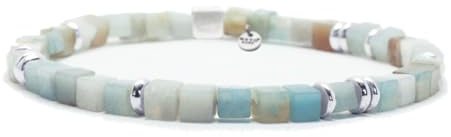 Nato Cuff - 925 Sterling Silber Armband - Platz Agate Perlen Halbedelsteine ​- Herren und Damen schmuck Handgefertigt in Frankreich (Medium 17cm)
