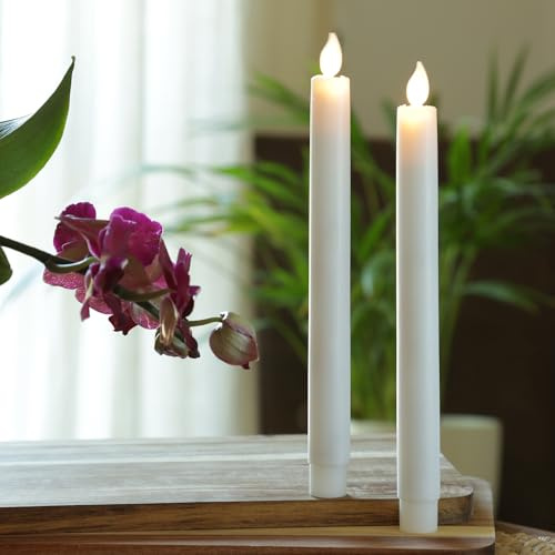 MARELIDA LED Stabkerzen Dinnerkerzen Tafelkerzen Kunststoff Spitzkerzen mit beweglicher Flamme Timer H: 24cm - 2er Set (Weiß)
