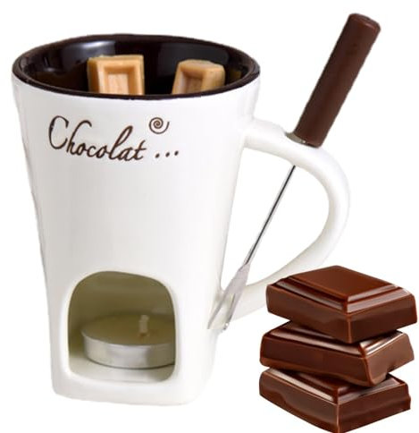 Chocolate Fondue Mug, 130ml Chocolate Heating Cup, Ceramic Chocolate Melting Mug, Multi-Purpose Butter Warmer with Fondue Fork, Individual Fondue Delight Mug, Creative Melt Hot Pot Cup for Picnics