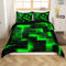 Grünes Schwarzes Bett Set 3D Glühende Buffalo Bettbezug 135x200 Moderne Abstrakte Kunst Bettwäsche Sets Geometrische Plaid Tröster Abdeckung,Gradient Futuristic Cubes Bettbezug (Schwarz Reversibel)