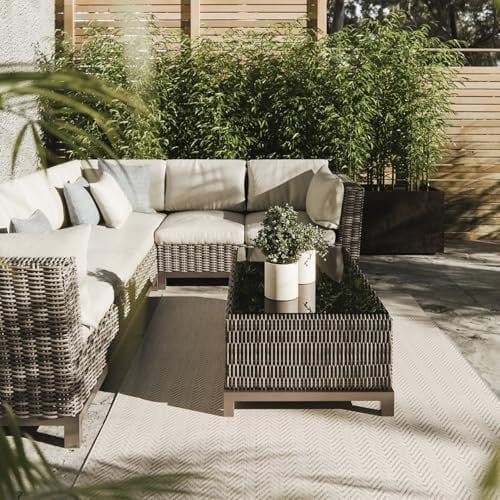 Interiyou Outdoor Teppich Wetterfest Kano - 80x150 cm Creme/Grau - Wasserfest für Balkon, Terrasse, Garten - Outdoorteppich passend auch für Wohnzimmer, Schlafzimmer und Küche - Aussenteppich