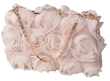 CORIOS Pochette de Soirée pour Femme Fleur Sac de Soirée Elégant Embrayage Sacs à Main D'épaule de Mariée Sacs Fourre-Tout de Chaîne pour Fête Mariage Banquet Champagne