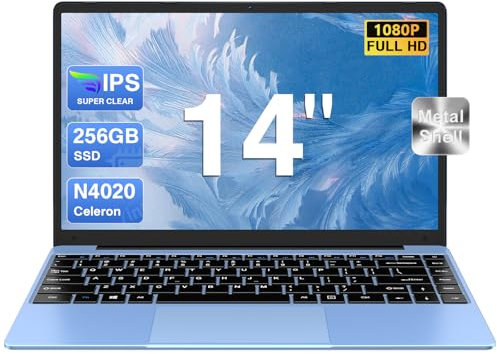 bvate Ordinateur Portable 256 Go 14 Pc Portable Win 11 N4020 Support Expansion 1 to SSD 1080P 2.4G+5G WiFi Mini HDMI Laptop inclut Souris sans Fil et AZERTY Membrane du Clavier - Bleu