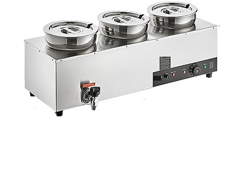 Electric Soup Warmer with 2/3/4 * 7.4 Qt Food Kettle Warmer Stainless Steel Cooking Pot Heat Resistant for Restaurant Home(3x7.4QT 1200W)