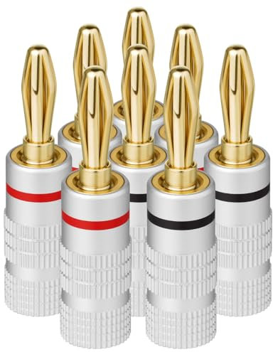 Aolso Spine a Banana, Set di 8 Connettori a Banana,Per Tutti i Cavi Degli Altoparlanti con un Diametro Massimo di 4.5 mm²& ad Esempio HiFi Ricevitore(Rosso *4, Nero *4)