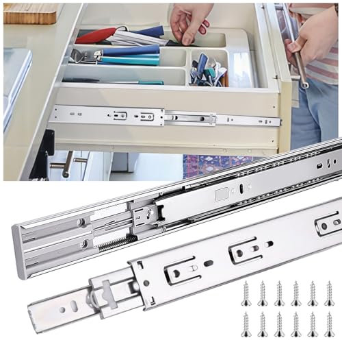 Schubladenschienen, 30cm, 4 Paar (8 Stück), sanft schließende, Vollauszug, 3-fach gefaltet, rollenauszug schubladenauszüge, seitliche Montage, schubkastenauszug, 45,4 kg Kapazität, Silber,12inch