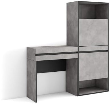 Skraut Home | Table Console d'Entrée | Grand Espace de Rangement | 130x145x35 cm | avec tiroir | Meuble à Chaussures | Style Moderne | Ciment