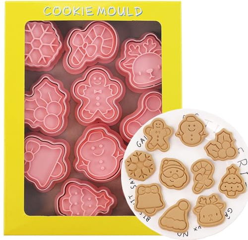 10 PCS Christmas Cookie Cutter Set Christmas Biscuit Cutters Christmas Cookie Stamp for Cookie Baking Christmas Decorations, D