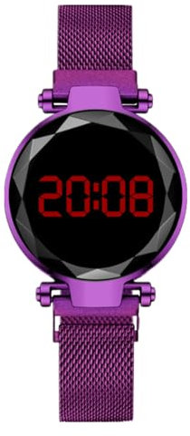 JOATVEE Elektronische Damenuhr rote LED Digitalanzeige Mode Armbanduhr mit Metall Mesh Band Magnetverschluss