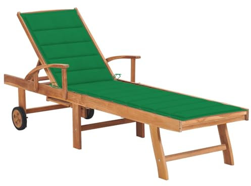 Sufrk Sonnenliege mit Auflage Grün Massivholz Teak Terrassenliege Sonnenliege Eisen
